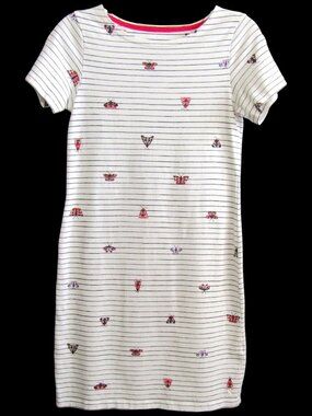 Joules Riviera Butterfly Moth White Black Stripe T Shirt Dress Size 4 Shift